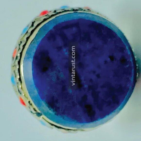 Lapis Stone Ring, Handmade Kuchi Ring, Tribal Ethnic Ring, Lapis Lazuli Jewelry, - Picture 10 of 11